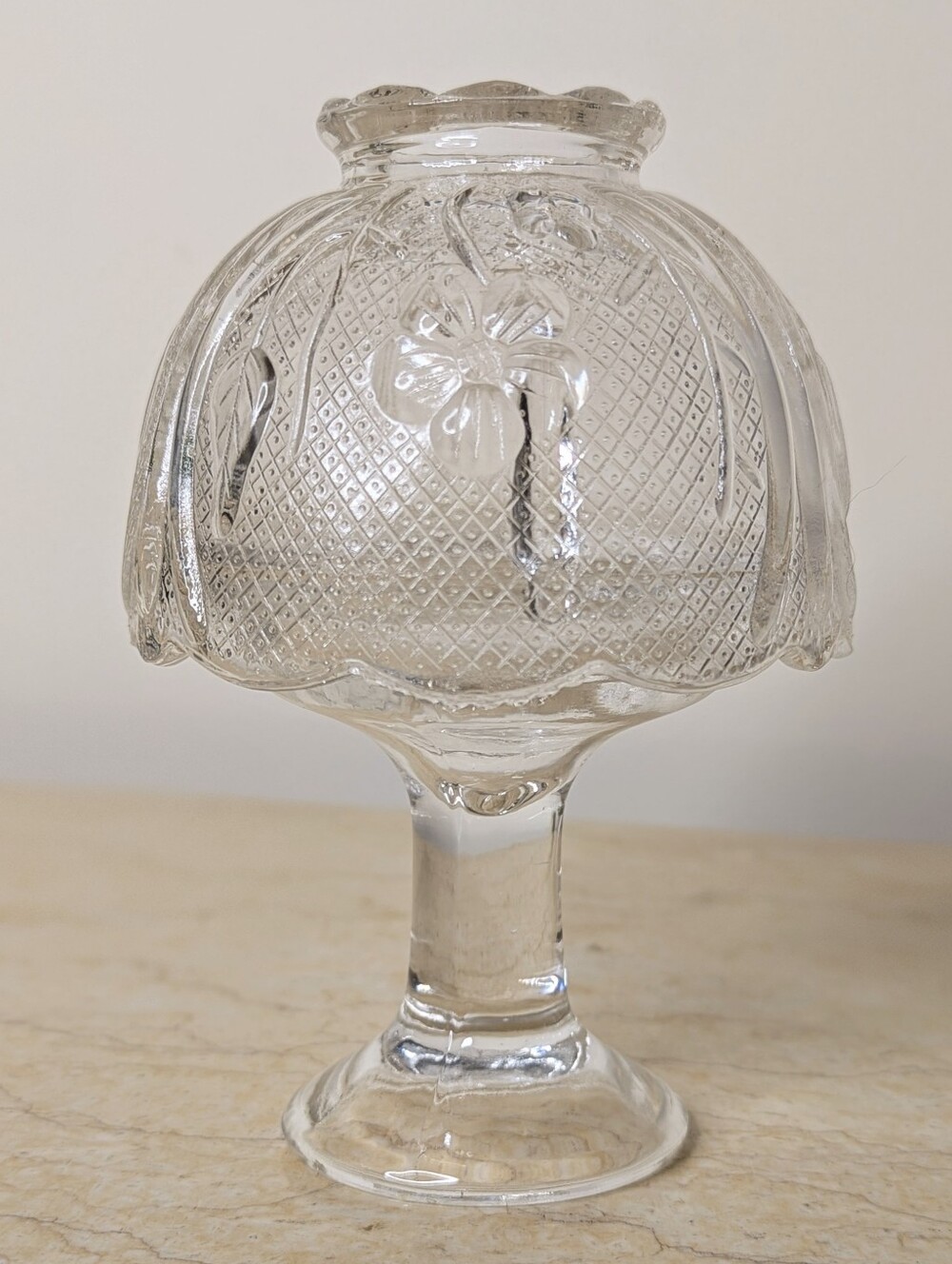 Vintage Fairy Lamp Clear Etched Glass Floral Design Candle Tea Light Holder